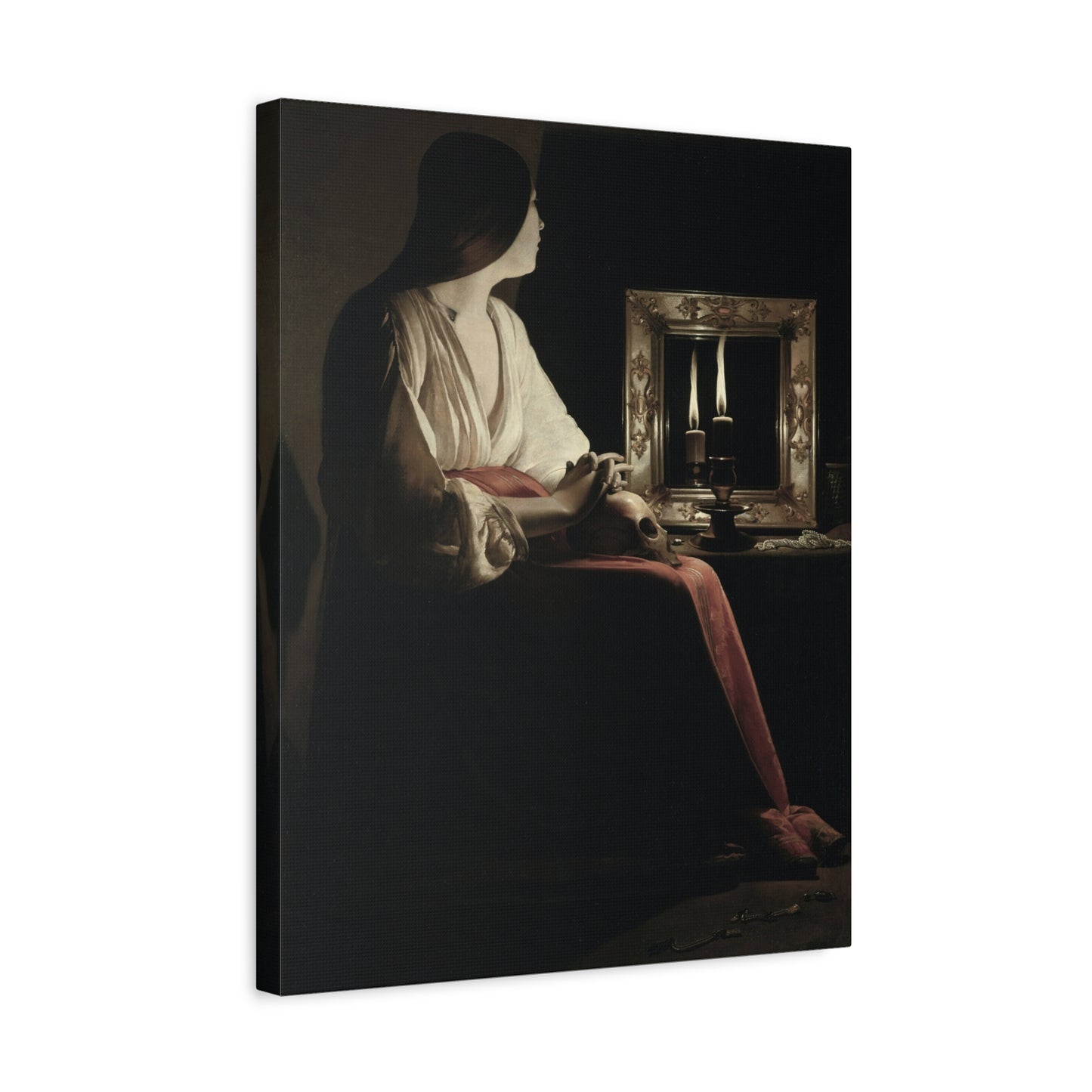 Candlelit Lady Matte Canvas Print — Classic Baroque Wall Art, Stretched 1.25"