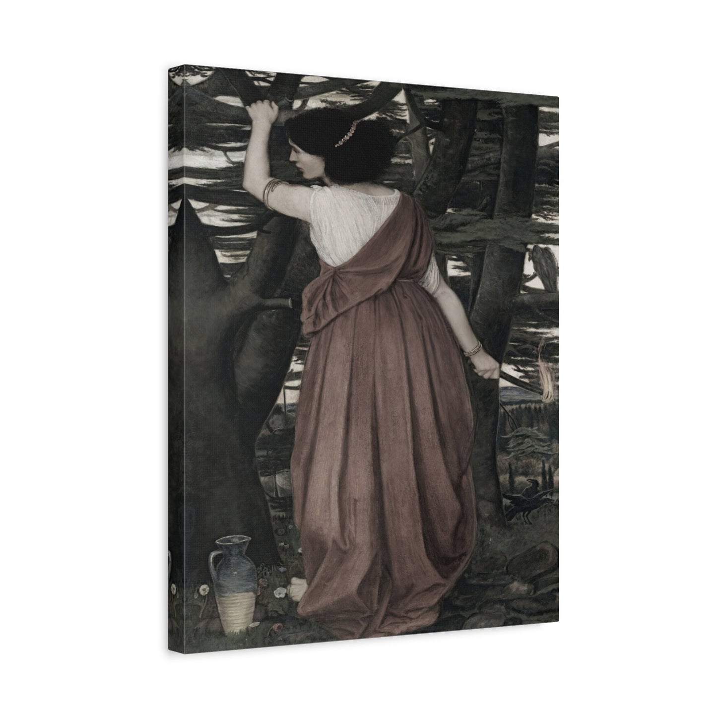 Vintage Art Canvas Print — Woman in Forest Matte Stretched Wall Art