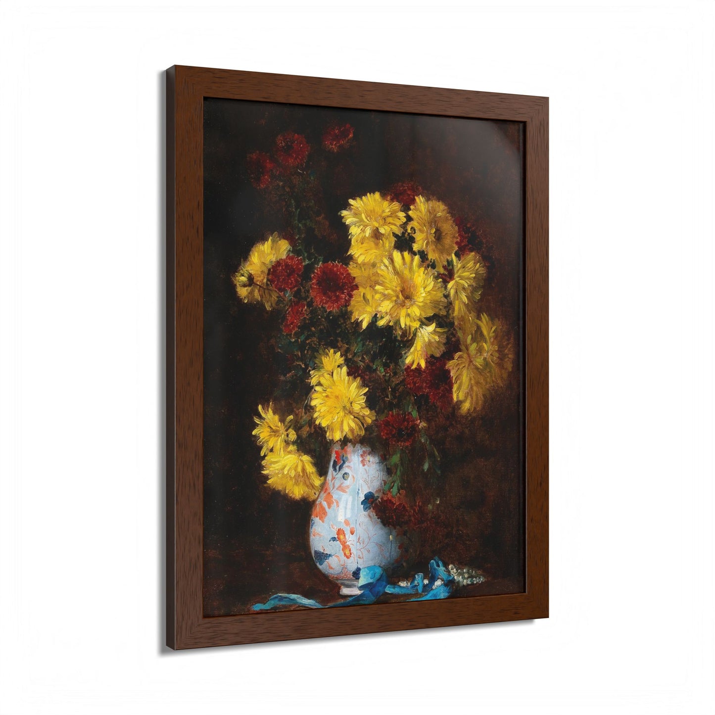 Framed Floral Poster — Yellow Chrysanthemums Still Life Art Print