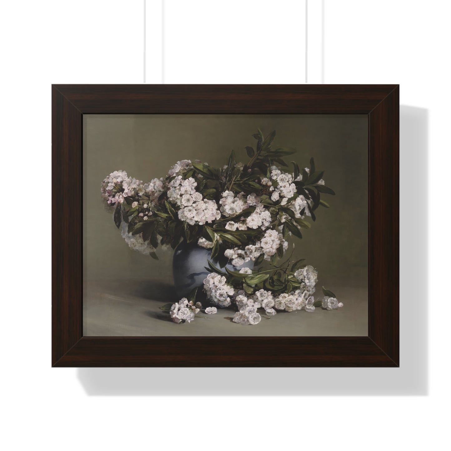 Framed Floral Still Life Poster — Vintage White Blossom Wall Art