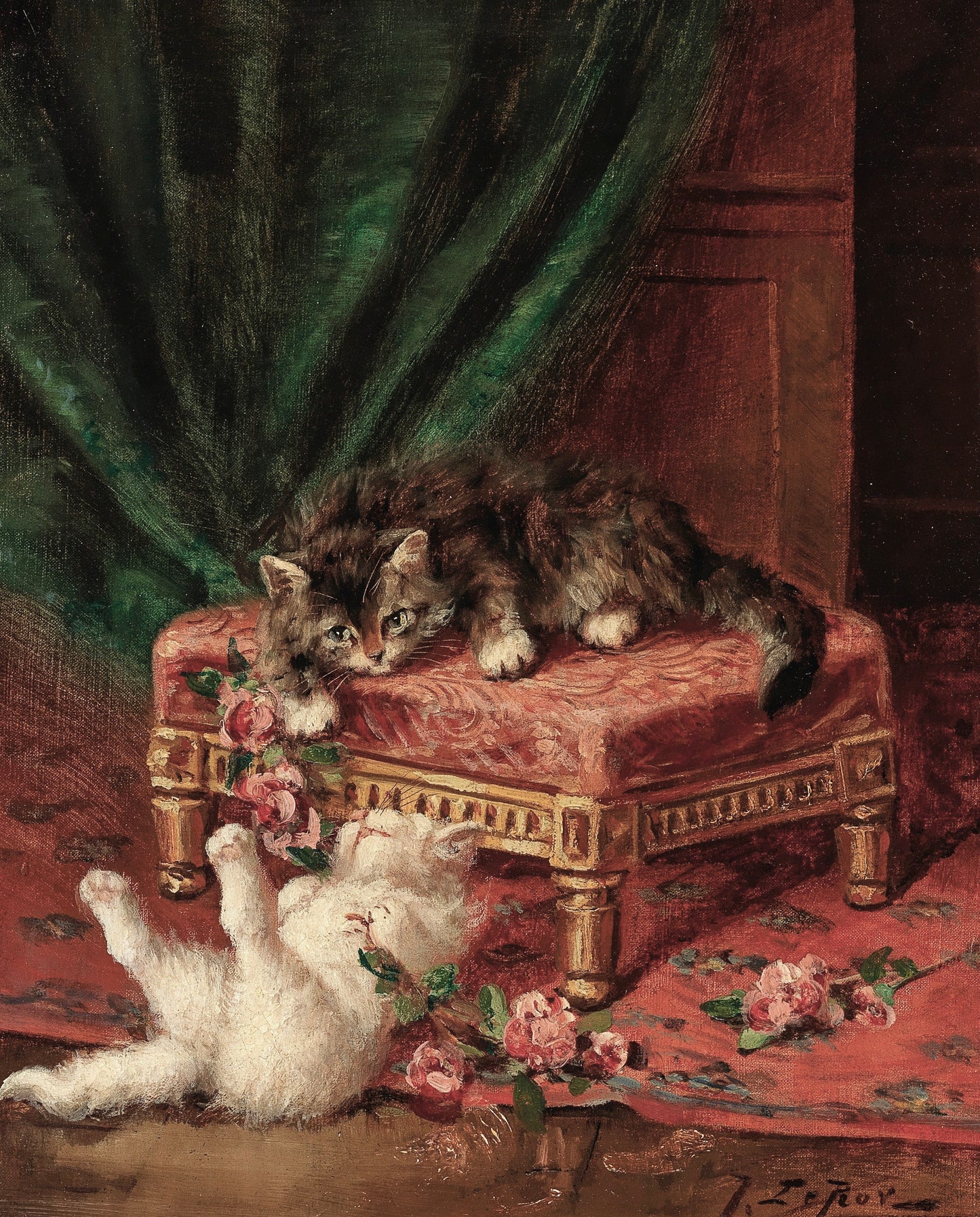 Kittens with Flowers – Vintage Animal Portrait Art Print