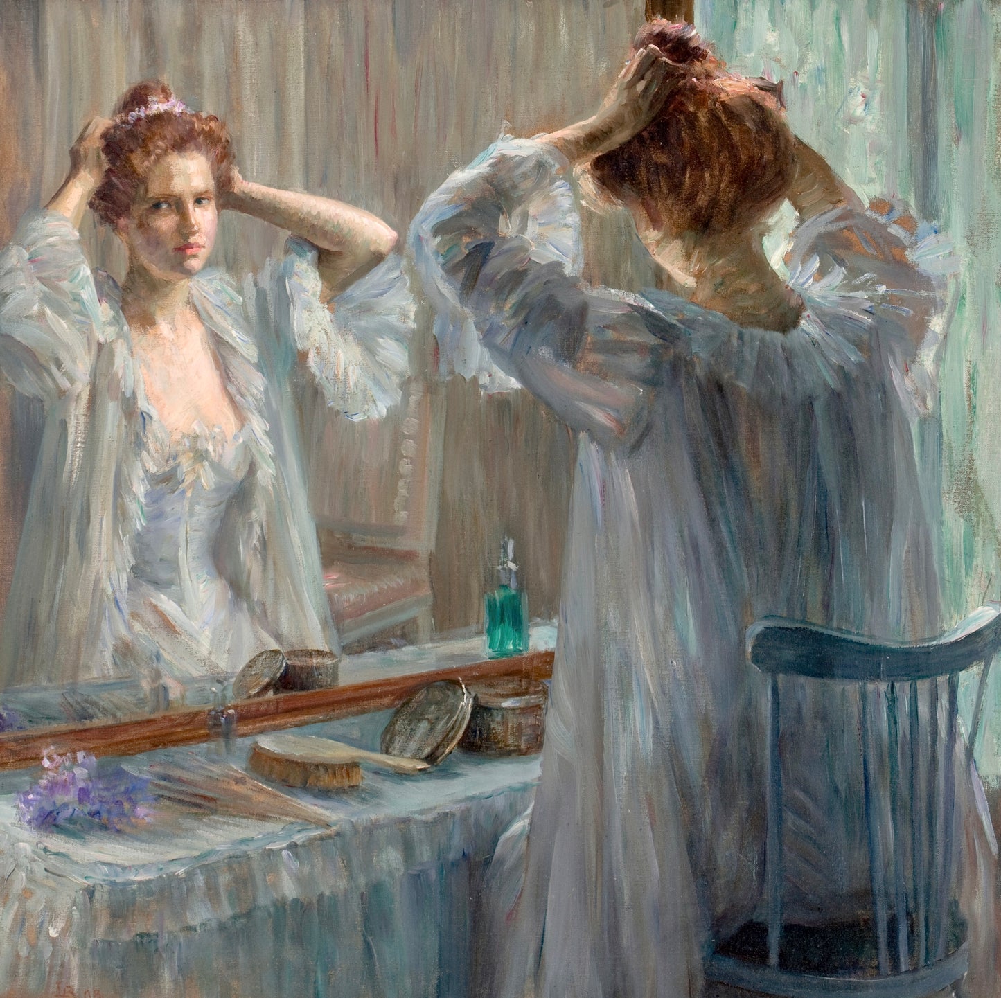 Woman at Vanity Mirror – Vintage Feminine Portrait Art Print