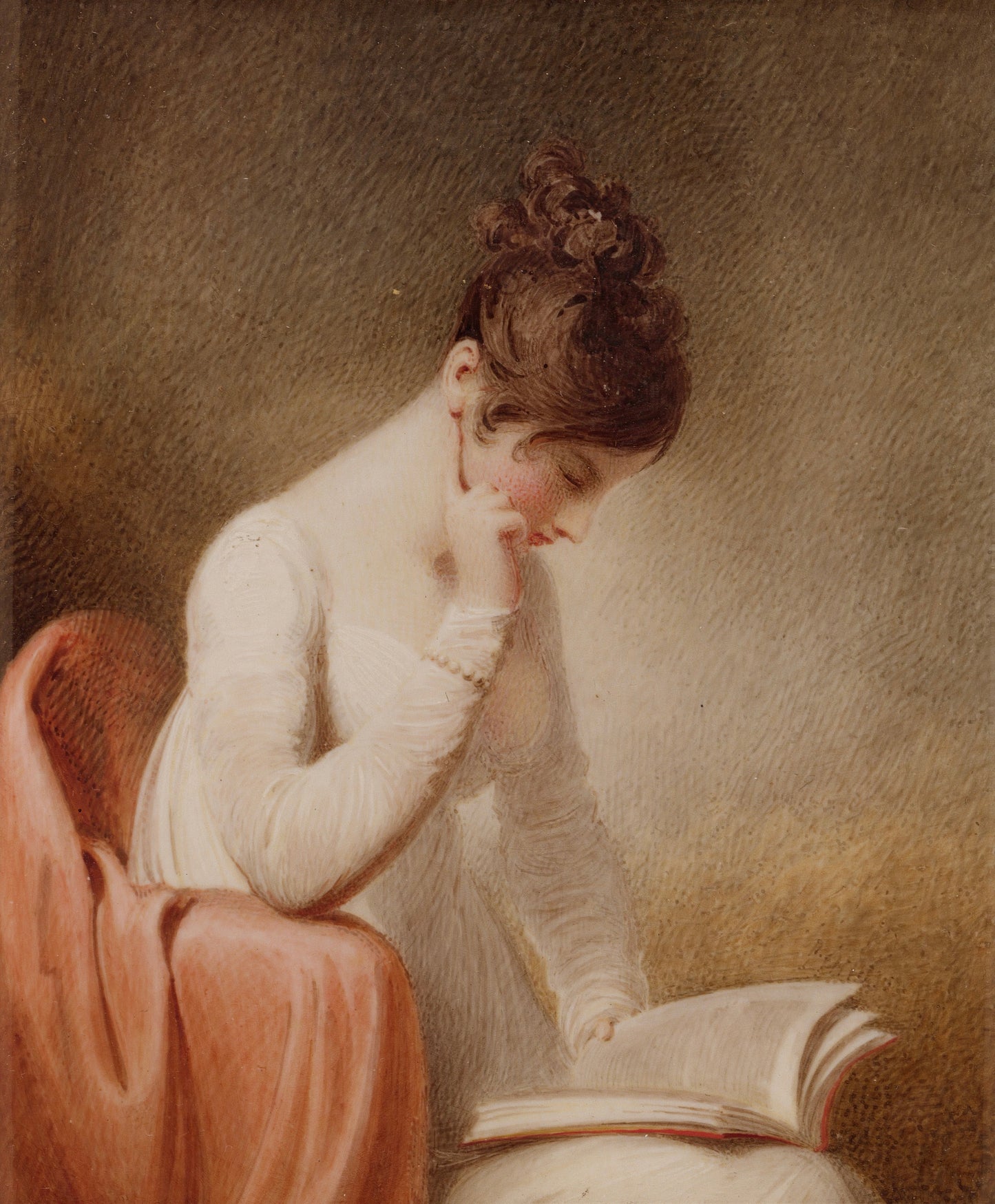 Woman Sitting Reading Book – Vintage Reading Portrait Art Print