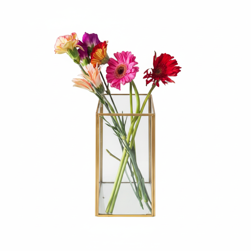 Gold-Trimmed Geometric Glass Vase