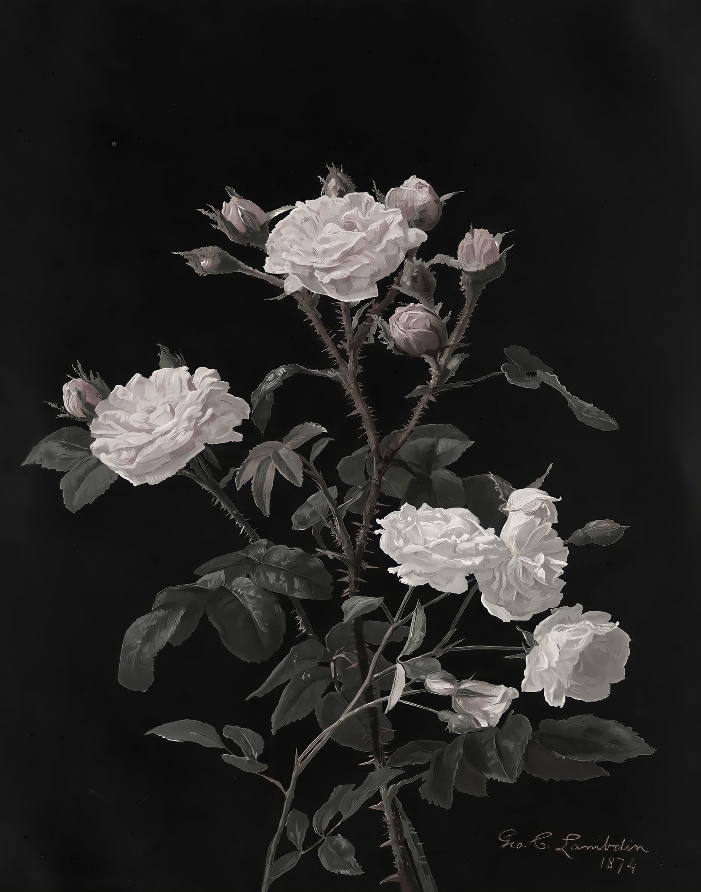 White Roses Wall Art Print | Moody Floral Bedroom Decor | Dark Academia Living Room Art | Printable Digital Download