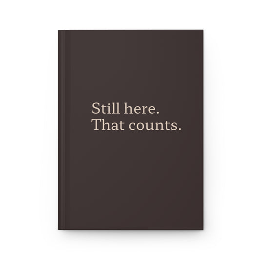 Copy of Copy of Still Here. That Counts. Hardcover Journal — Matte Black Inspirational Self-Care Notebook