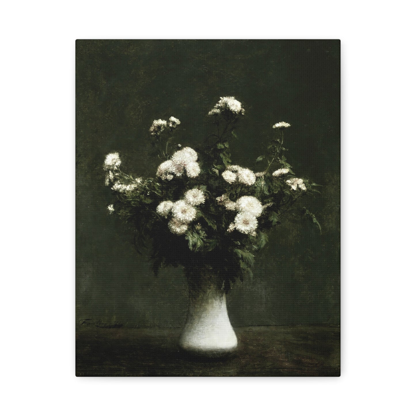 Vintage White Floral Vase Canvas Print — Moody Botanical Wall Art