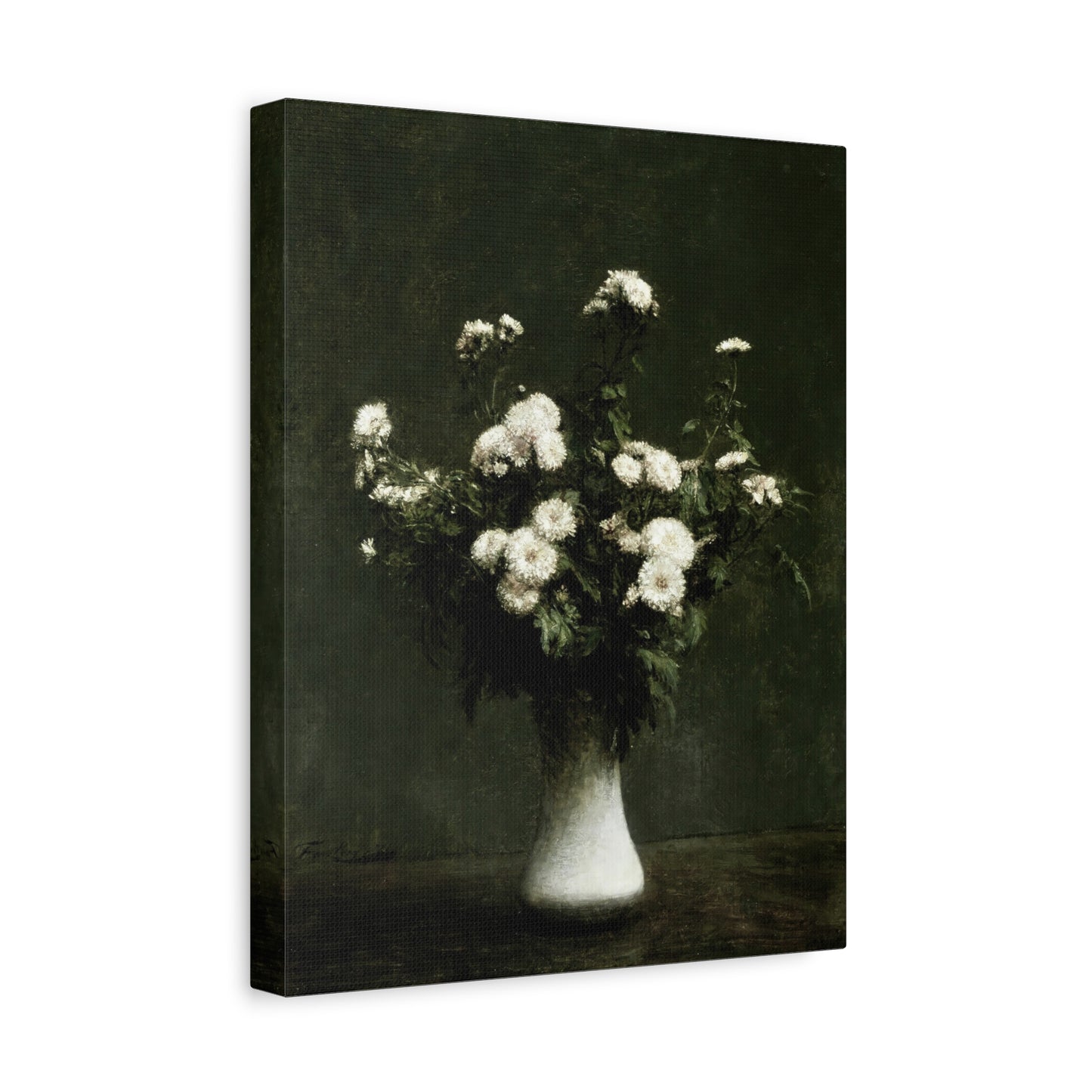 Vintage White Floral Vase Canvas Print — Moody Botanical Wall Art