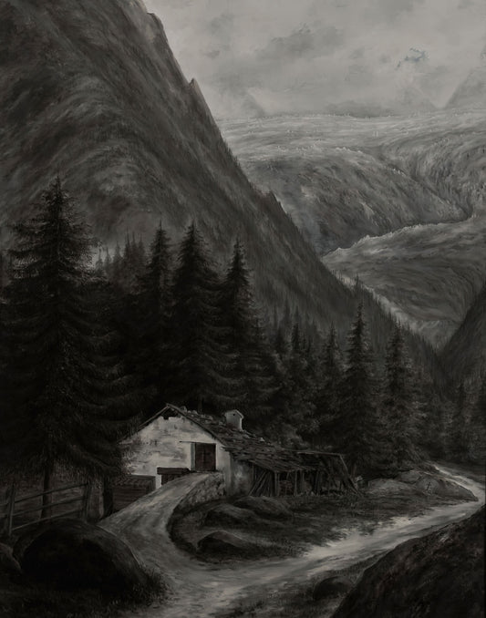 Moody Mountain Landscape Art Print | Dark Academia Home Office Decor | Vintage Alpine Wall Art | Printable Digital Download