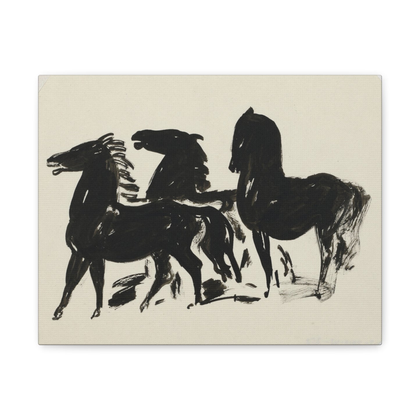 Black Ink Horses Canvas Wall Art – Minimalist Equestrian Print