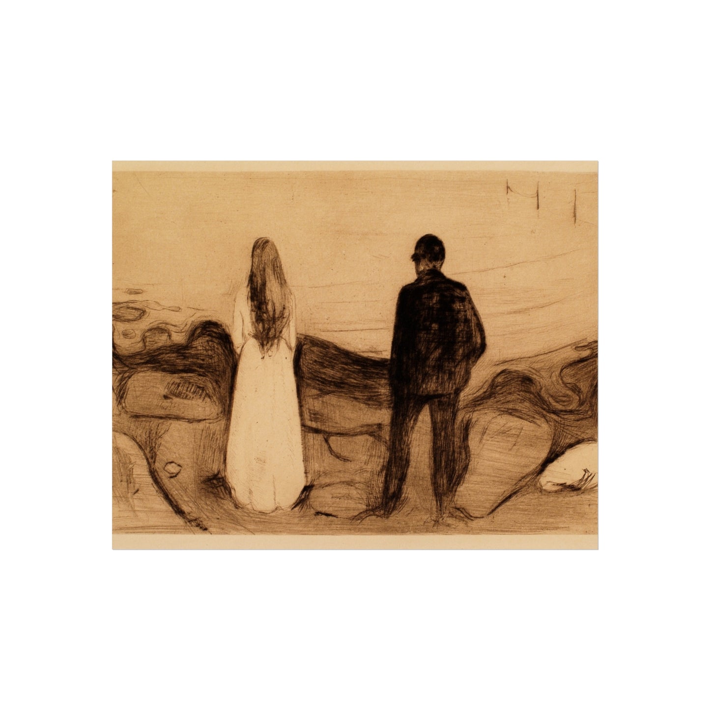 Fine Art Poster — Vintage Couple on Shore Seaside Print