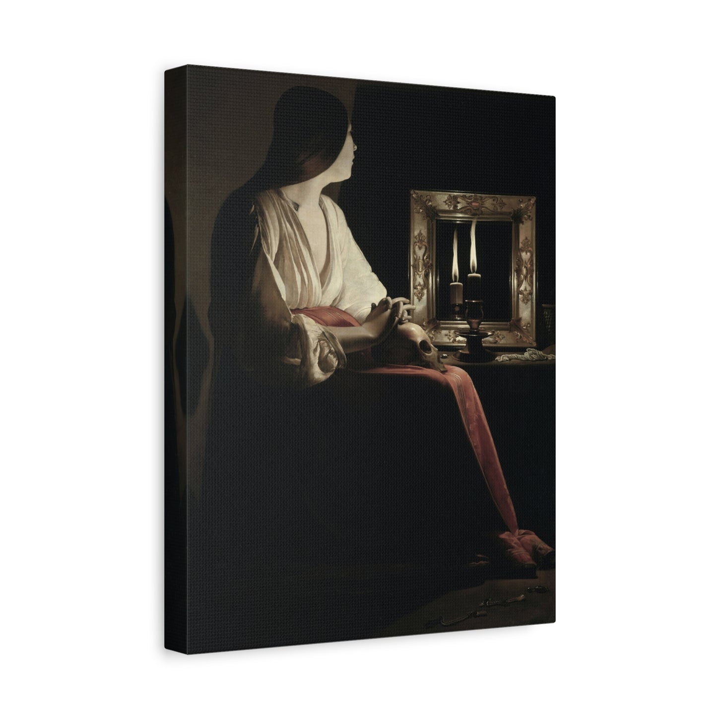 Candlelit Lady Matte Canvas Print — Classic Baroque Wall Art, Stretched 1.25"