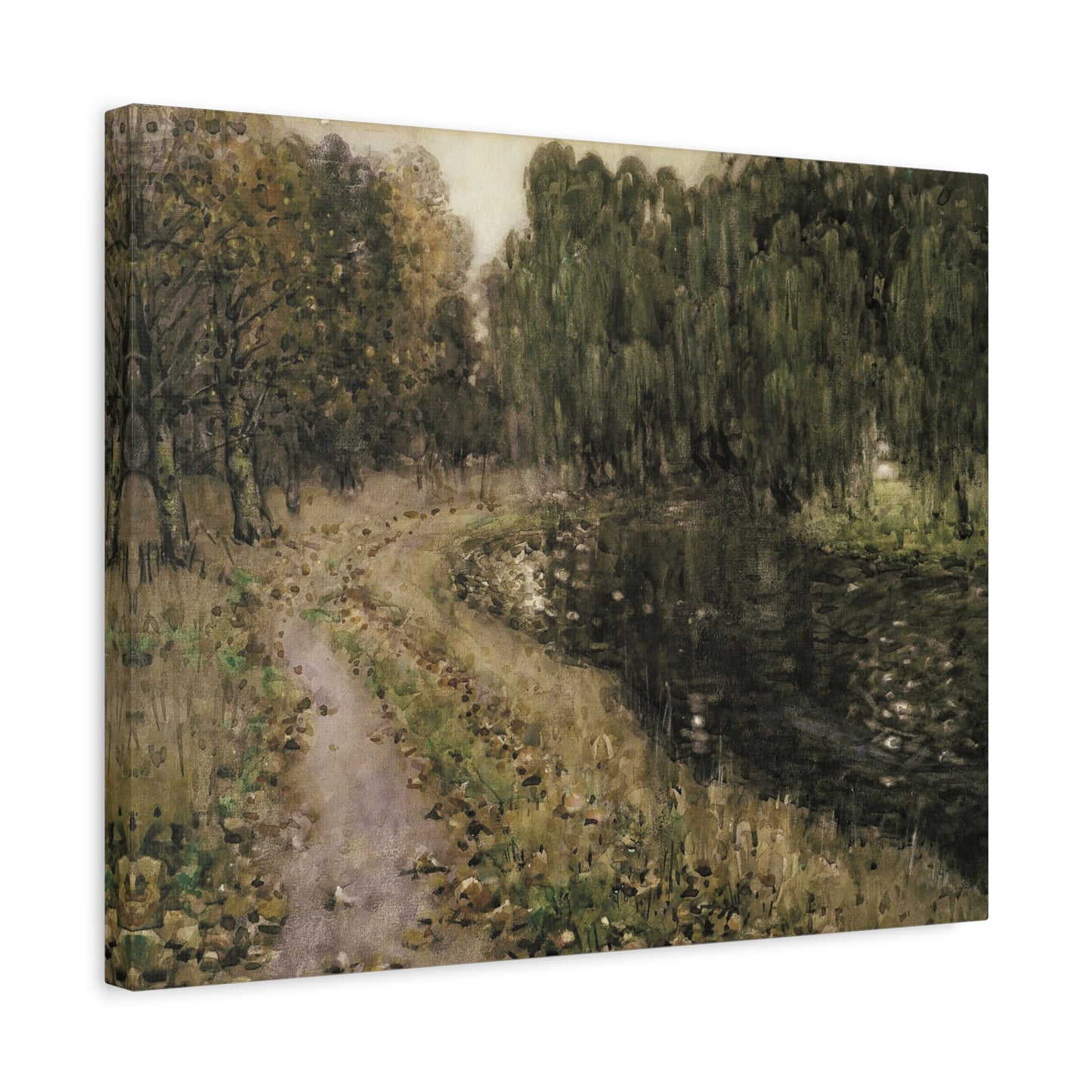 Landscape Canvas Wall Art — Serene Riverside Path Matte Stretched Canvas
