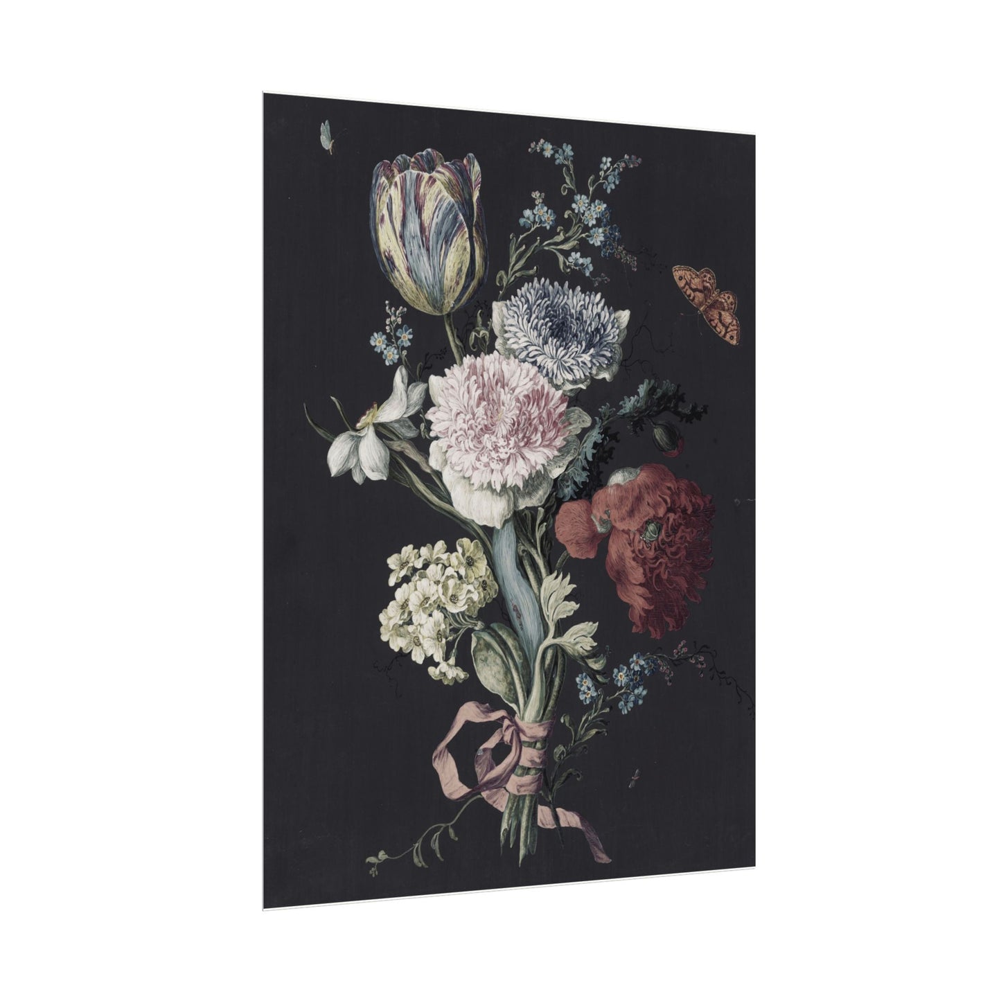 Dark Floral Watercolor Poster — Textured Matte Botanical Wall Art