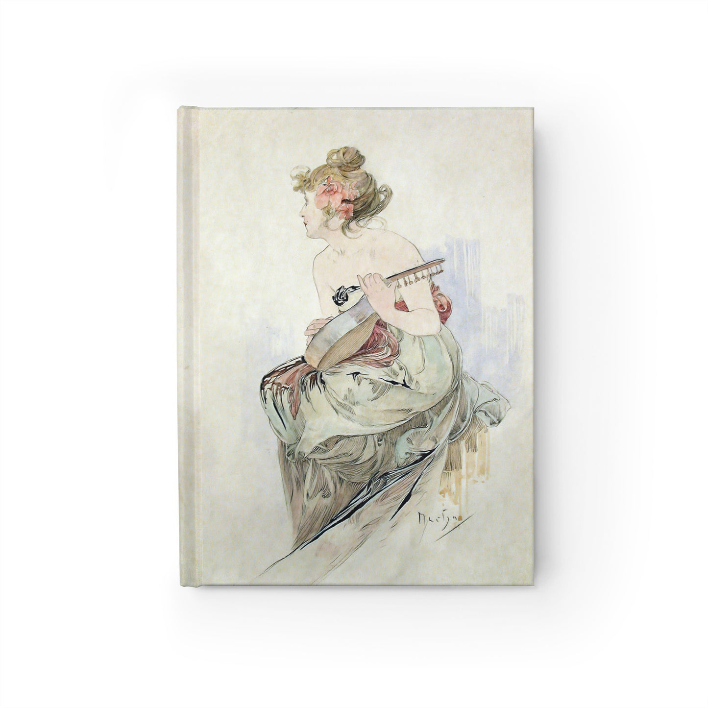 Canvas print of a classical painting of a woman sitting on a bench.