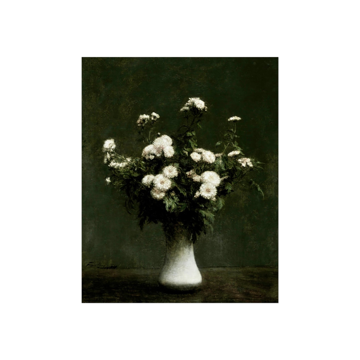 Floral Still Life Poster — Vintage White Bouquet Fine Art Print