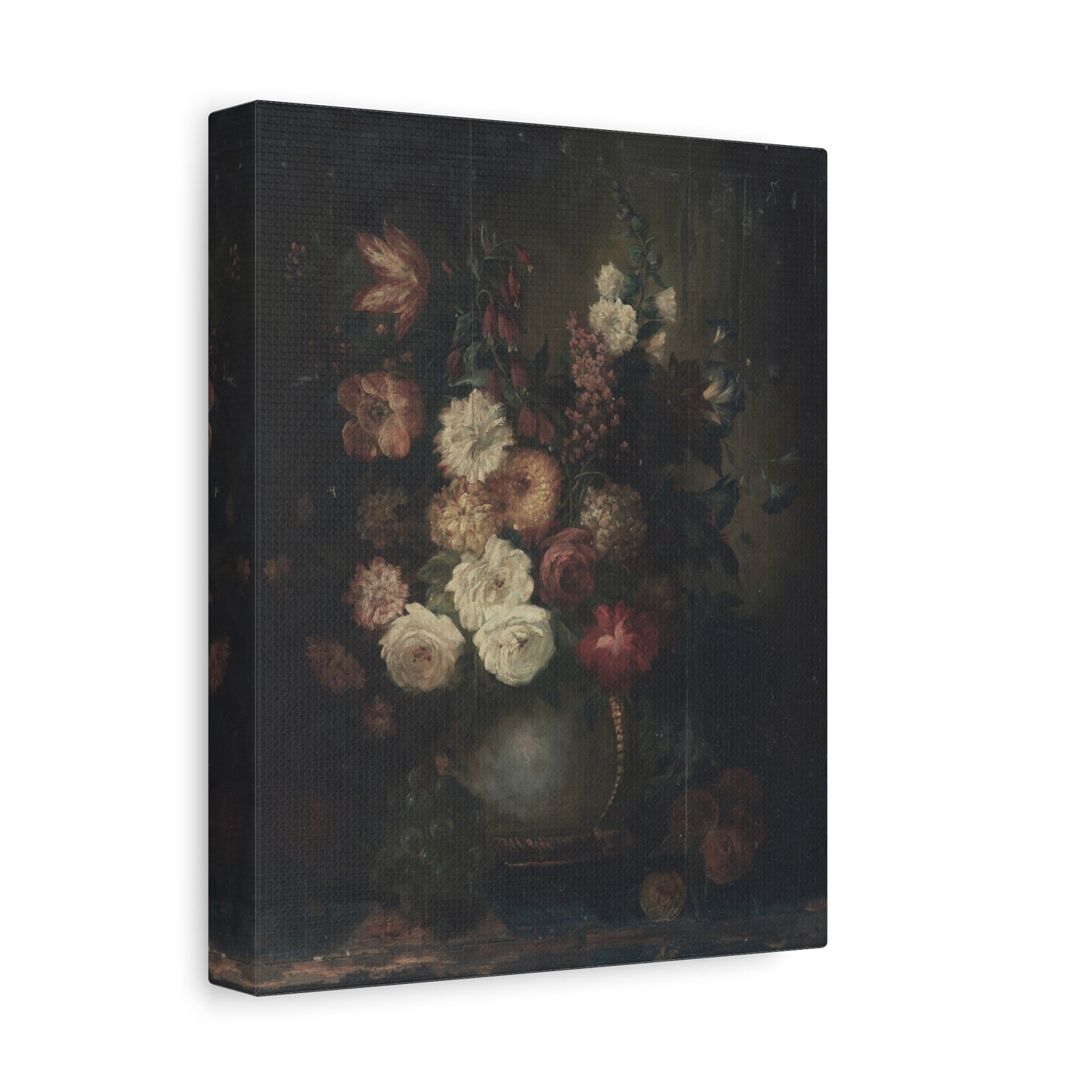 Dark Vintage Floral Canvas Print — Stretched Matte Wall Art