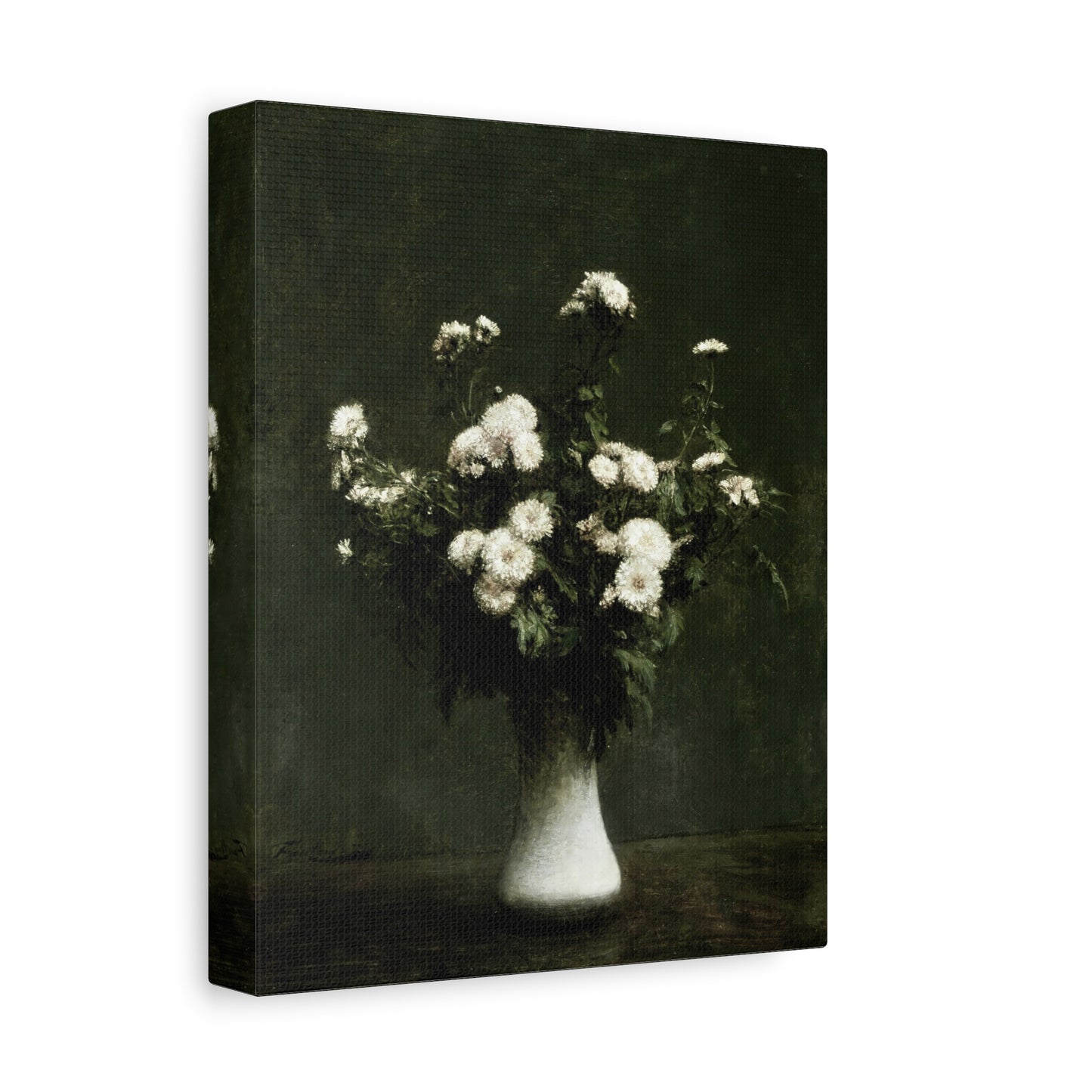 Vintage White Floral Vase Canvas Print — Moody Botanical Wall Art