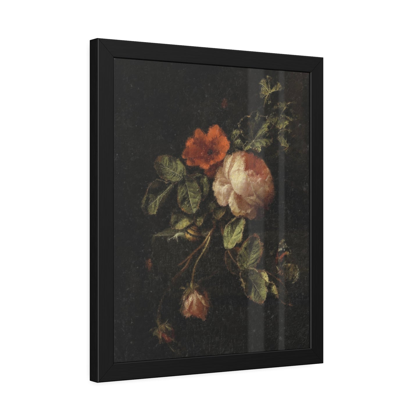 Framed Floral Art Print — Vintage Dark Rose Poster