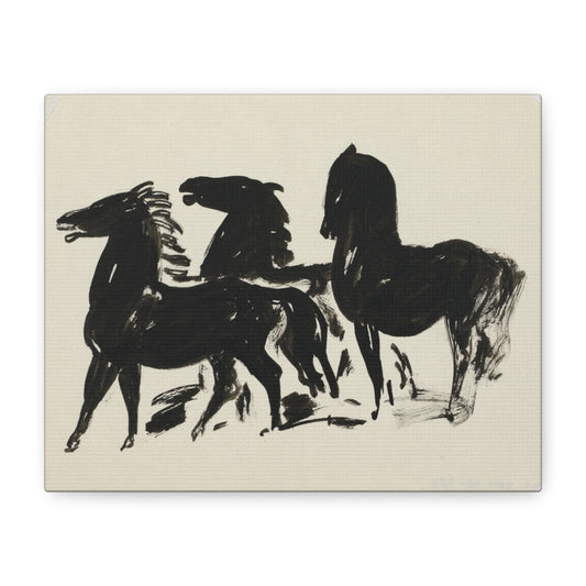 Black Ink Horses Canvas Wall Art – Minimalist Equestrian Print
