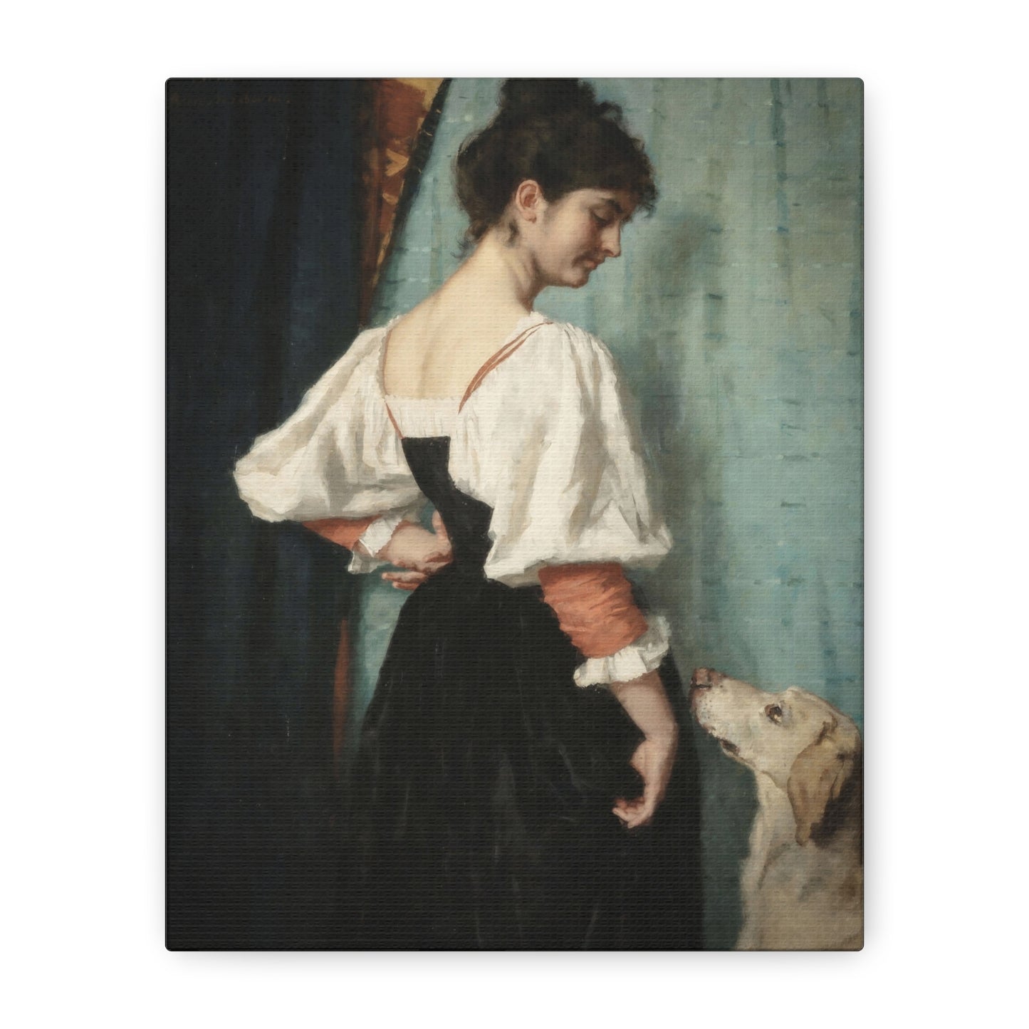 Vintage Lady with Dog Matte Canvas Print