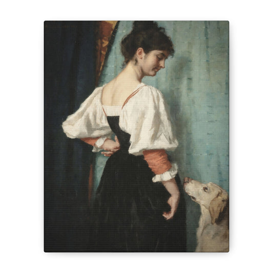 Vintage Lady with Dog Matte Canvas Print