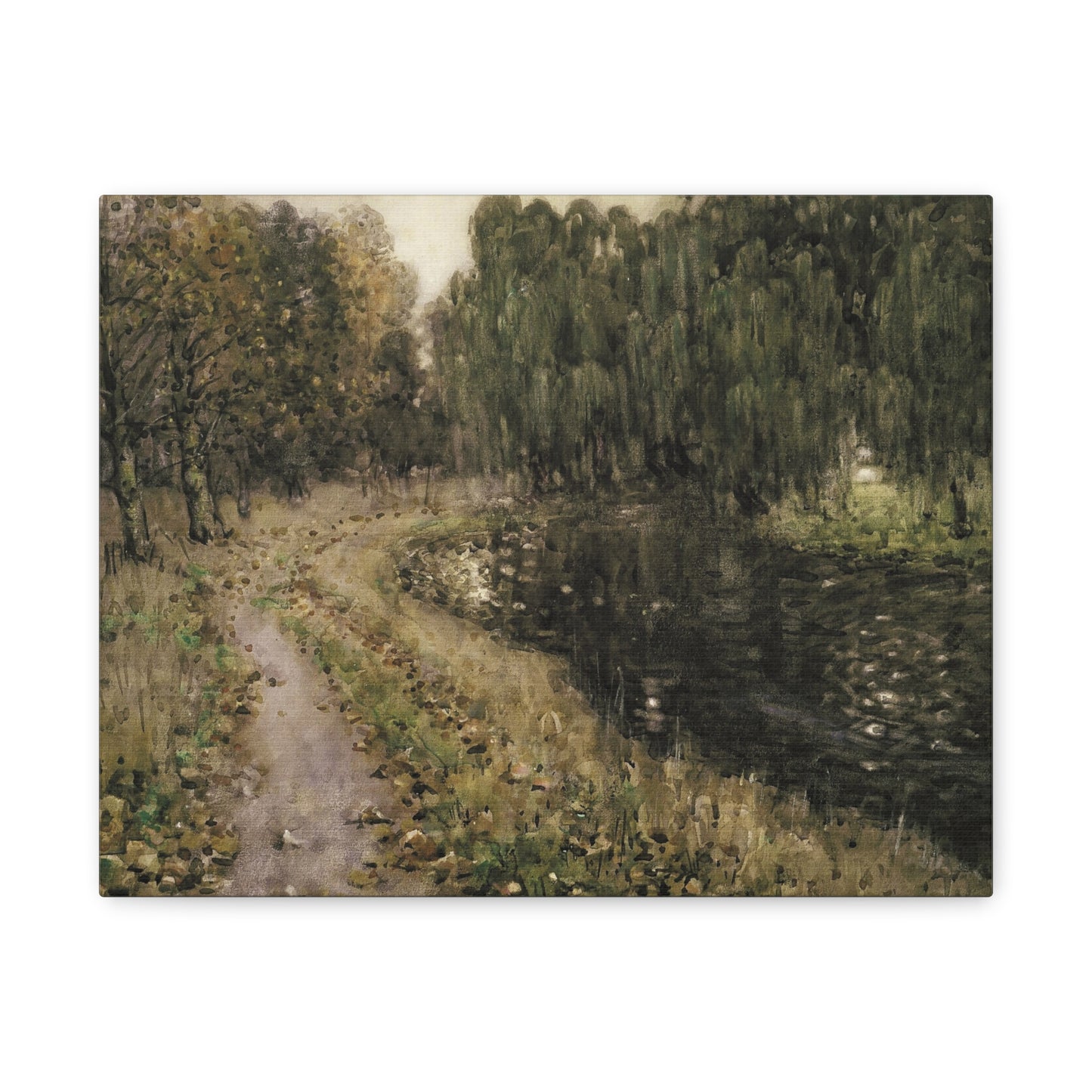 Landscape Canvas Wall Art — Serene Riverside Path Matte Stretched Canvas