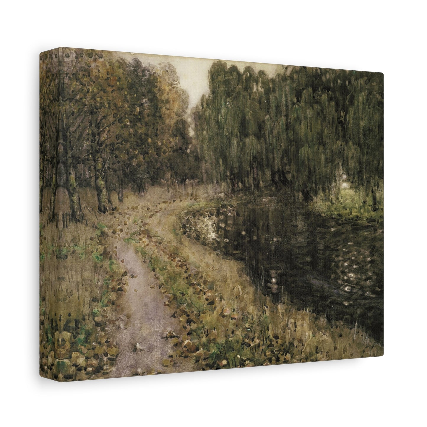 Landscape Canvas Wall Art — Serene Riverside Path Matte Stretched Canvas