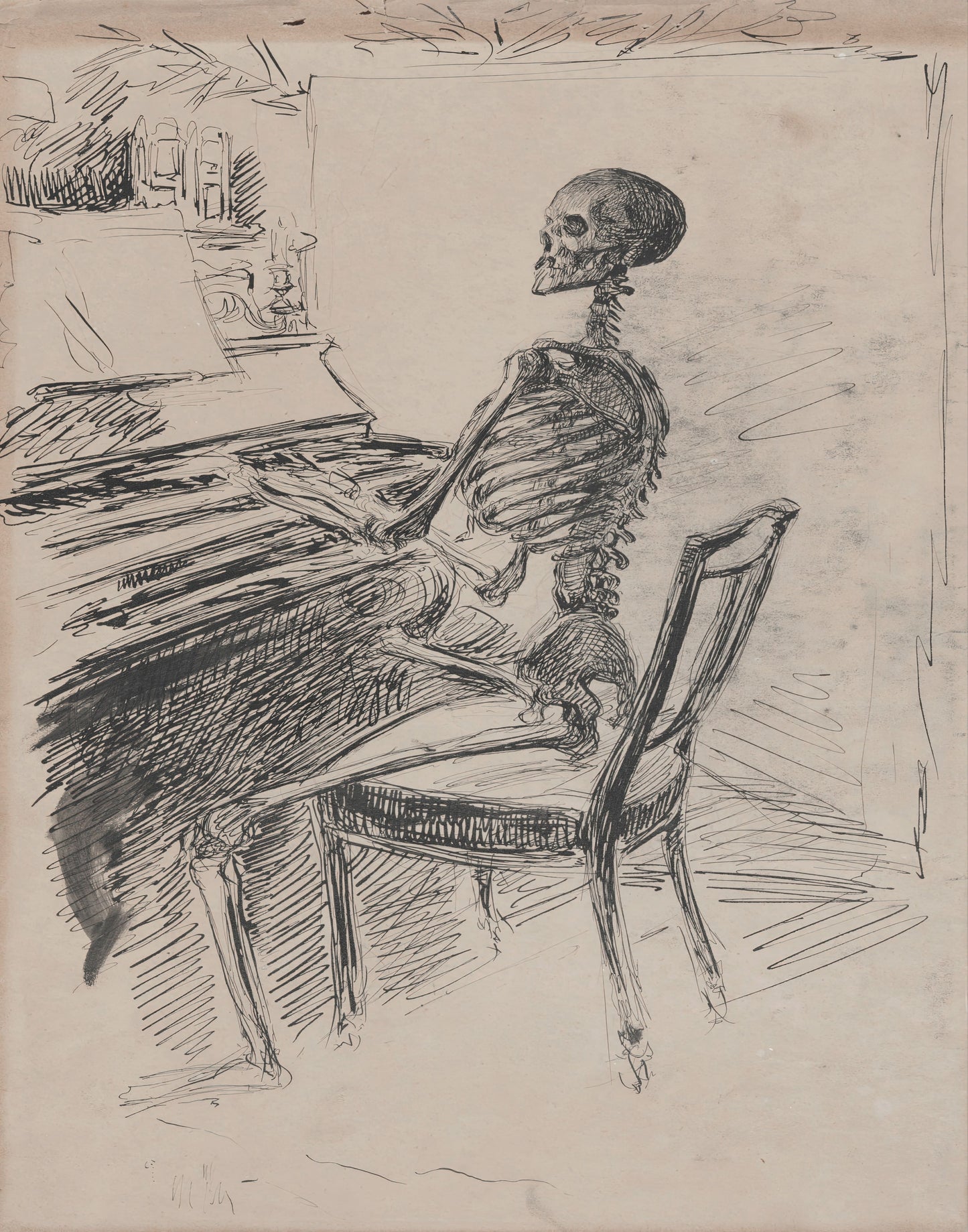 Skeleton at Piano Digital Print — Gothic Dark Academia Wall Art Download