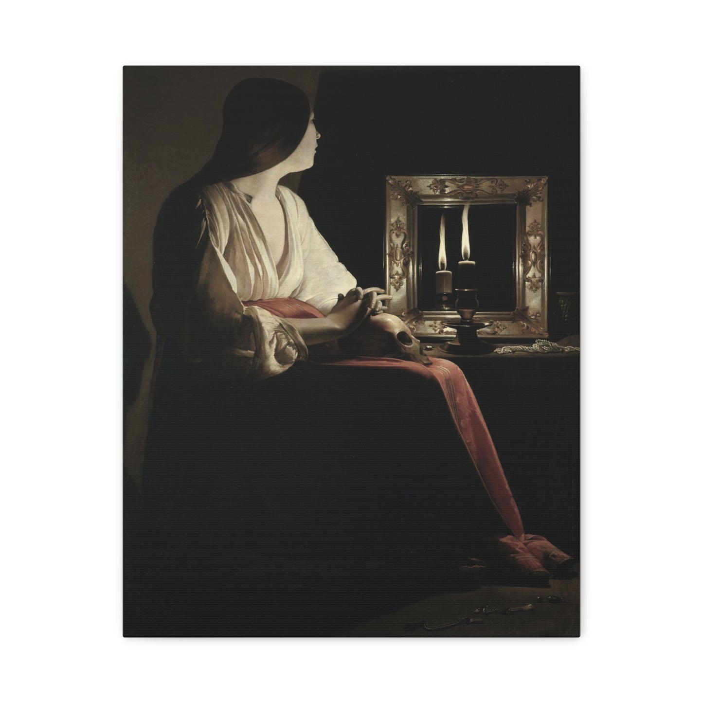 Candlelit Lady Matte Canvas Print — Classic Baroque Wall Art, Stretched 1.25"