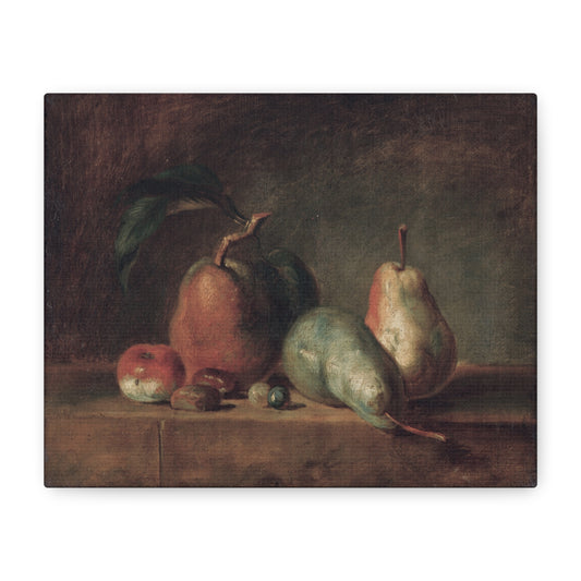 Still Life Pears Matte Canvas Wall Art — Classic Vintage Fruit Painting