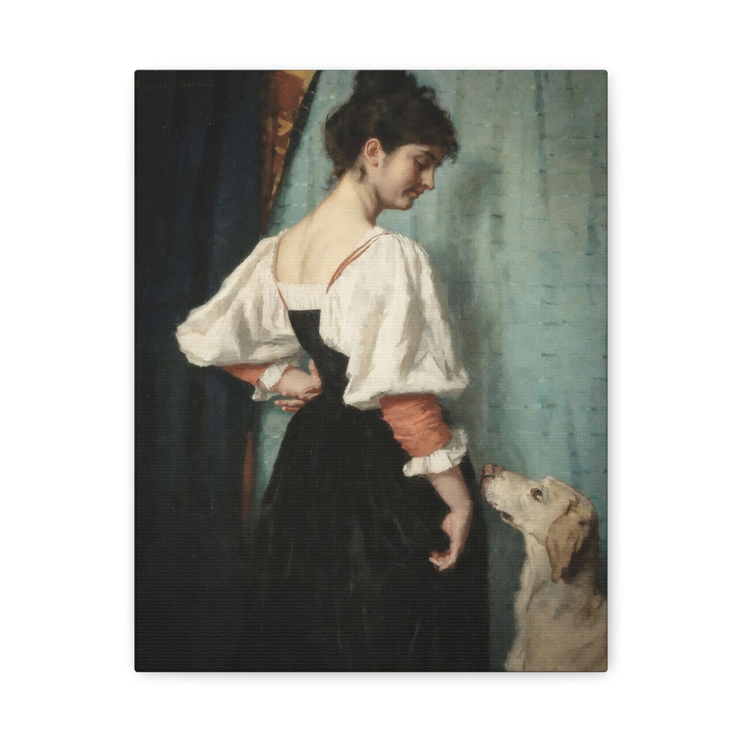 Vintage Lady with Dog Matte Canvas Print