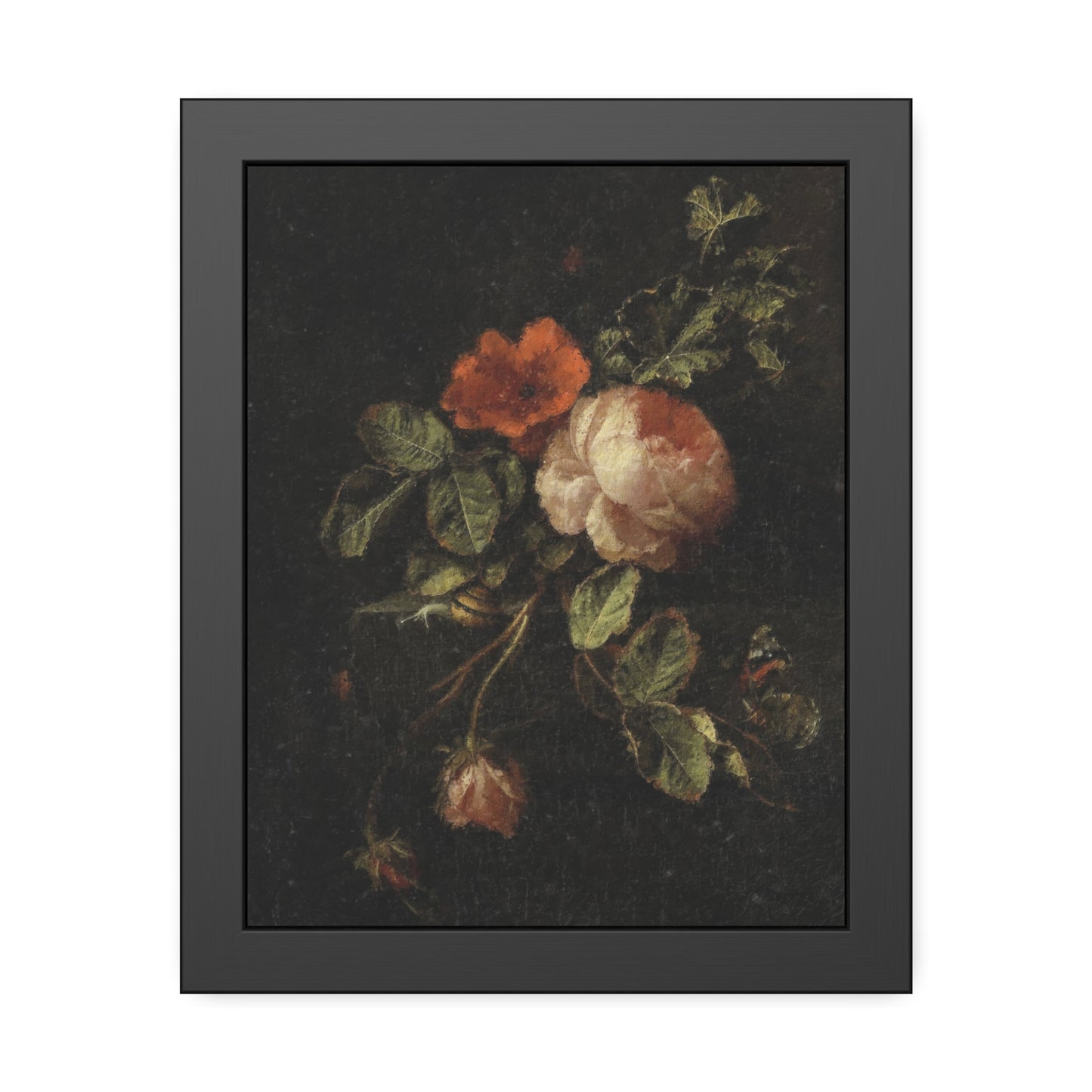 Framed Floral Art Print — Vintage Dark Rose Poster