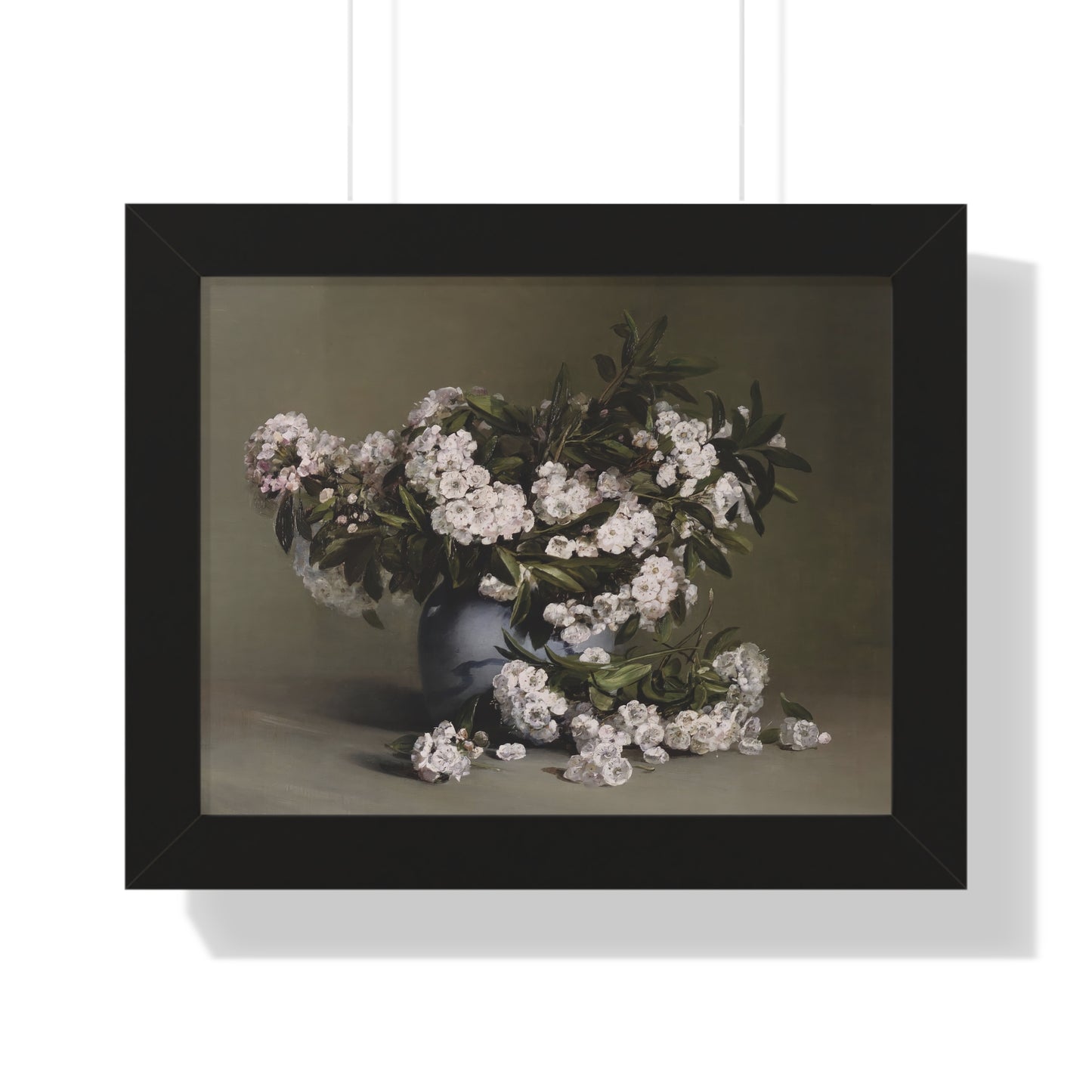 Framed Floral Still Life Poster — Vintage White Blossom Wall Art