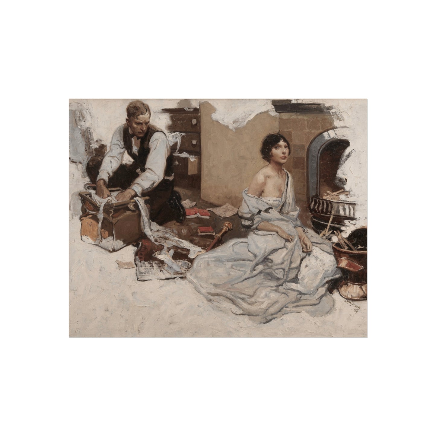 Fine Art Poster - 19th Century Romantic Interior Scene Print