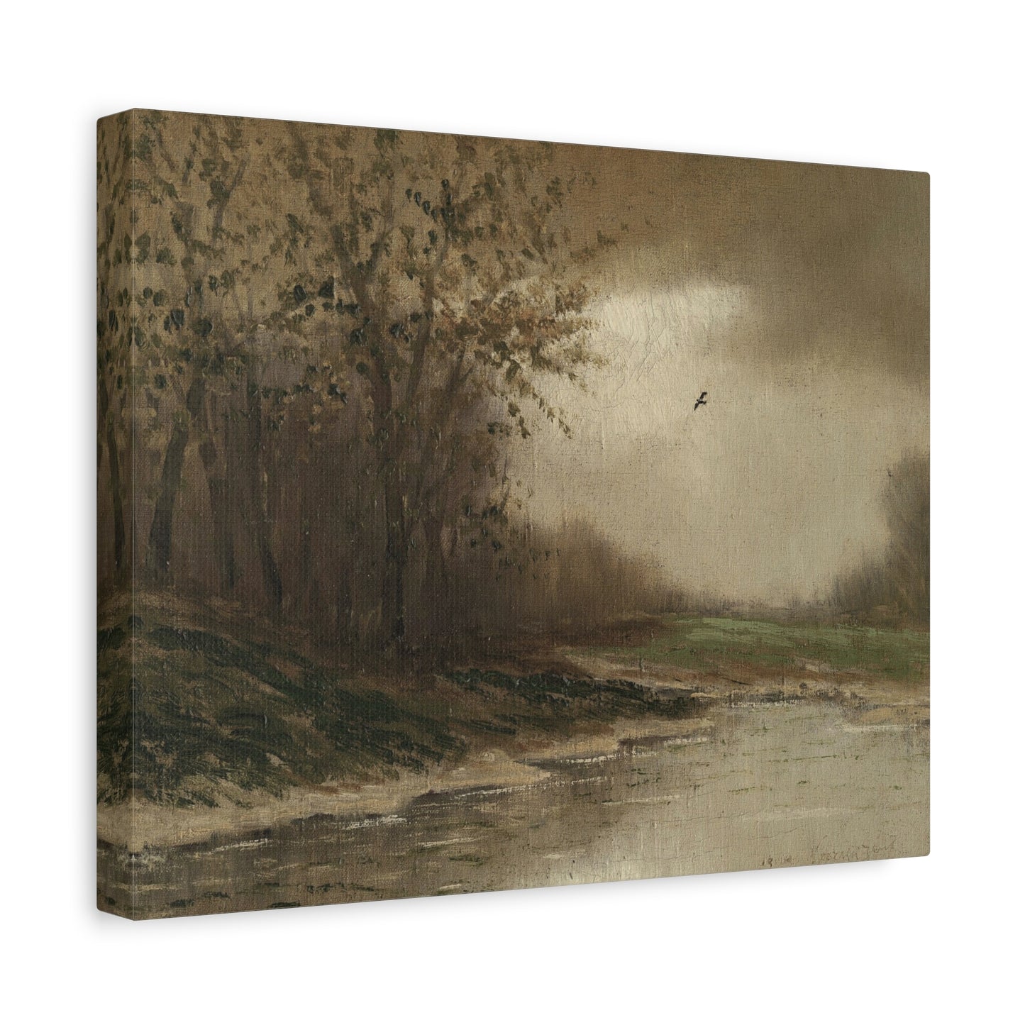 Misty Riverbank Landscape Canvas Print – Serene Vintage Nature Wall Art