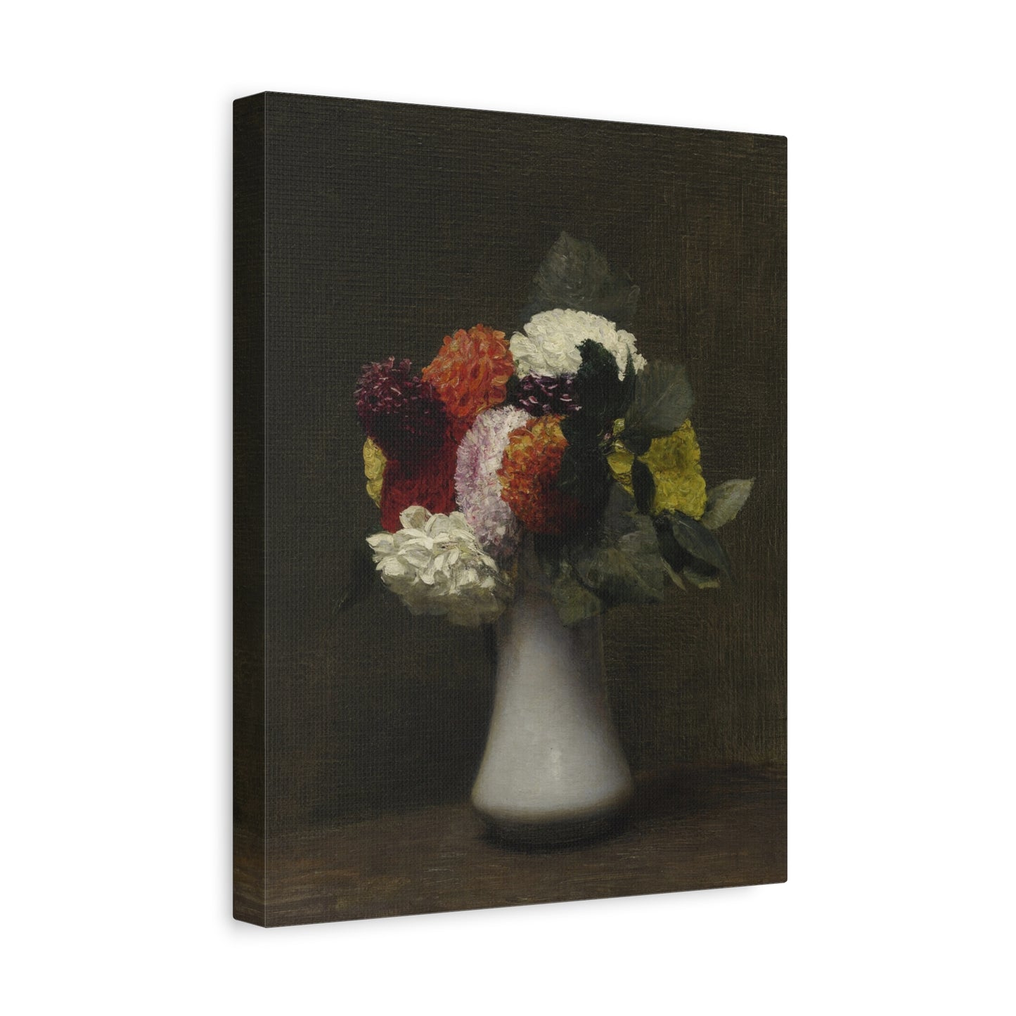 Still Life Floral Canvas Print — Vintage Vase Bouquet Matte Stretched Wall Art