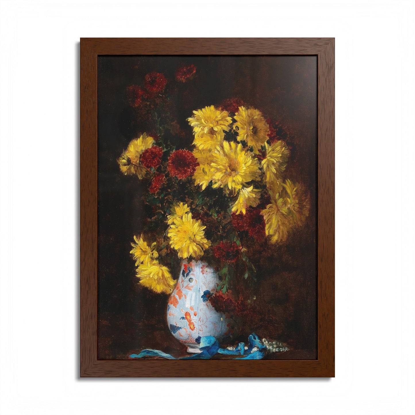 Framed Floral Poster — Yellow Chrysanthemums Still Life Art Print