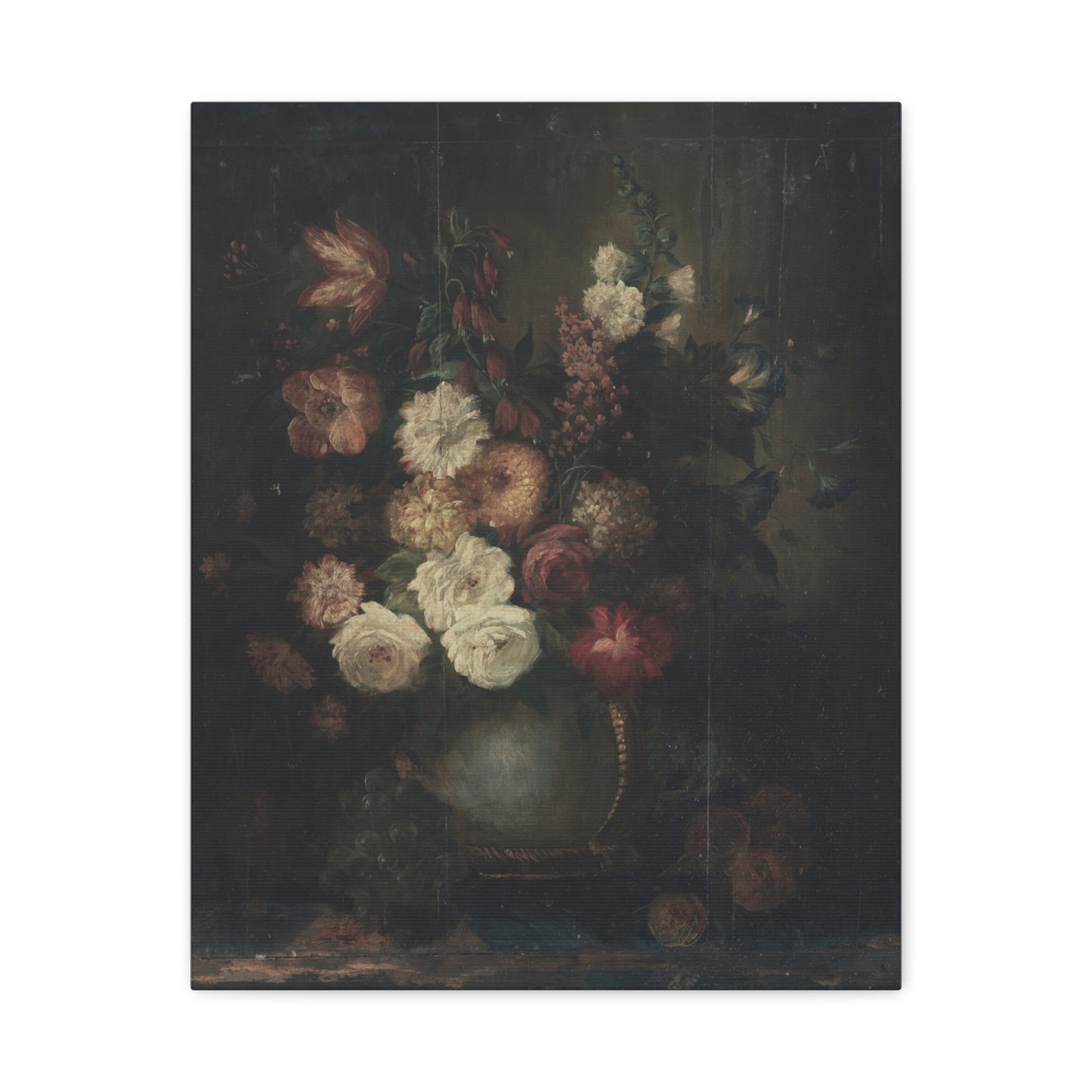 Dark Vintage Floral Canvas Print — Stretched Matte Wall Art