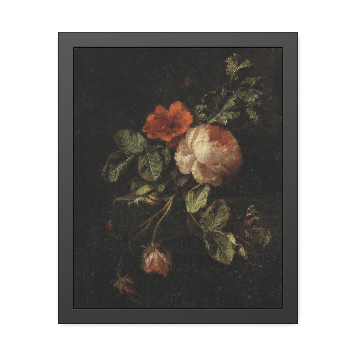 Framed Floral Art Print — Vintage Dark Rose Poster