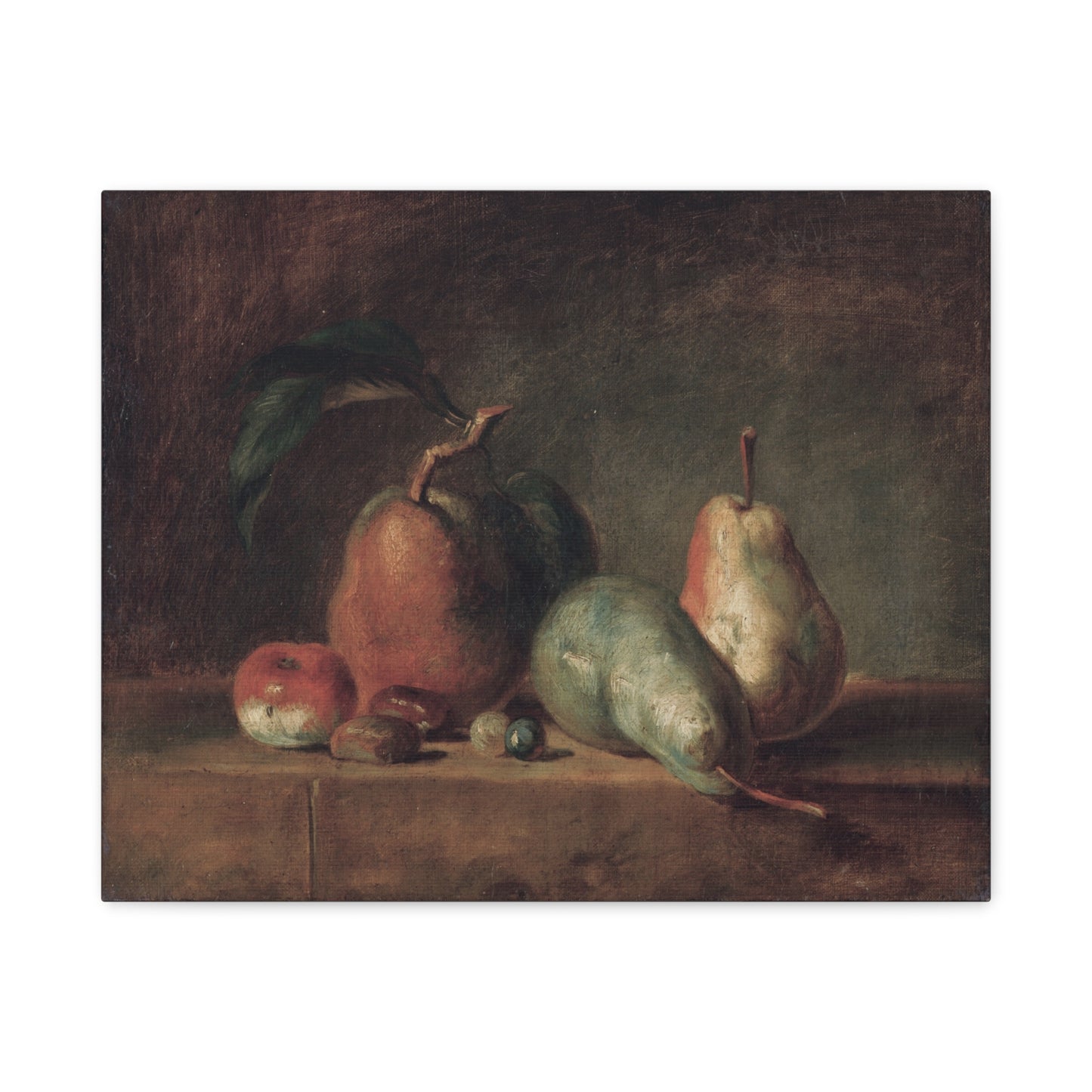 Still Life Pears Matte Canvas Wall Art — Classic Vintage Fruit Painting
