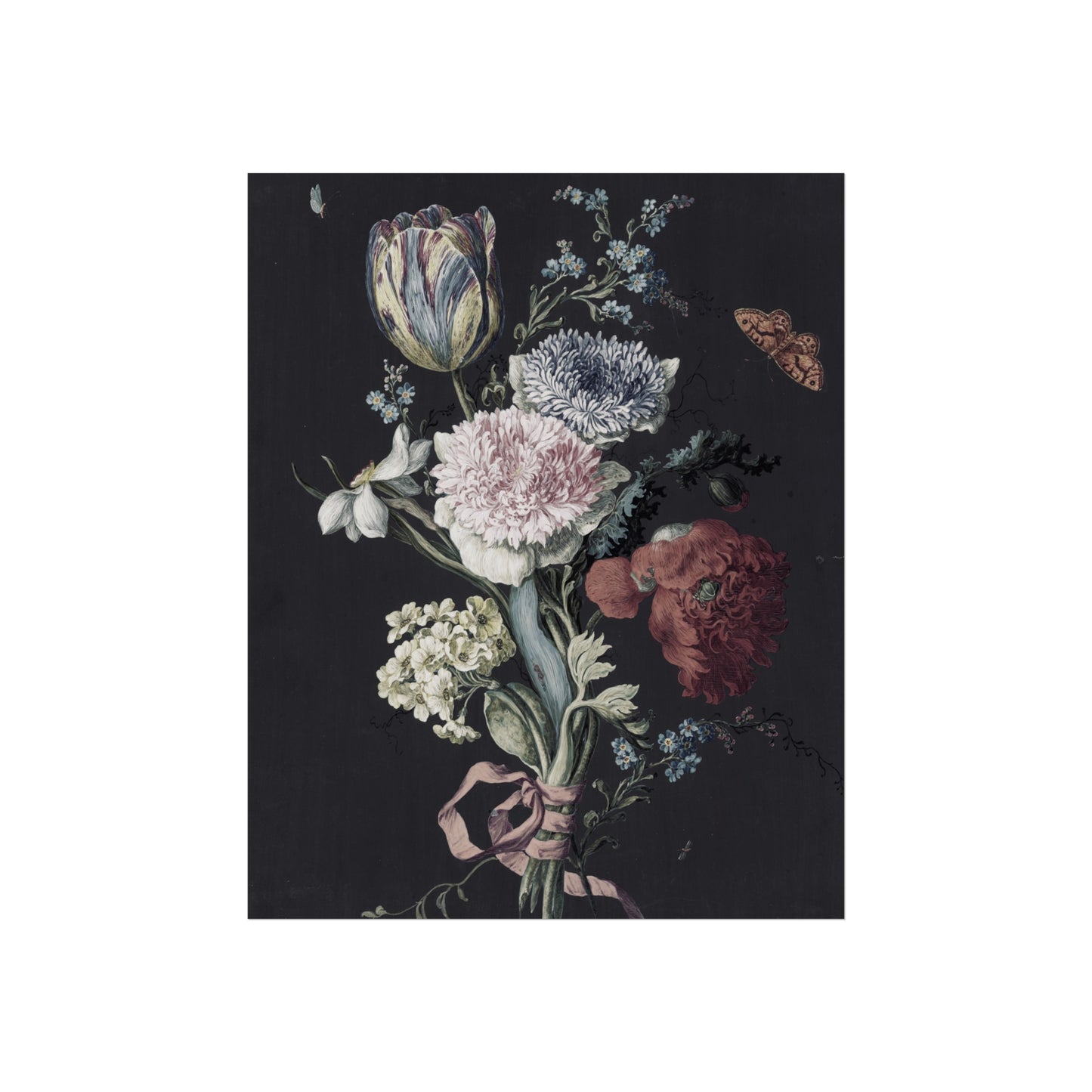 Dark Vintage Floral Fine Art Poster — Classic Bouquet Wall Art