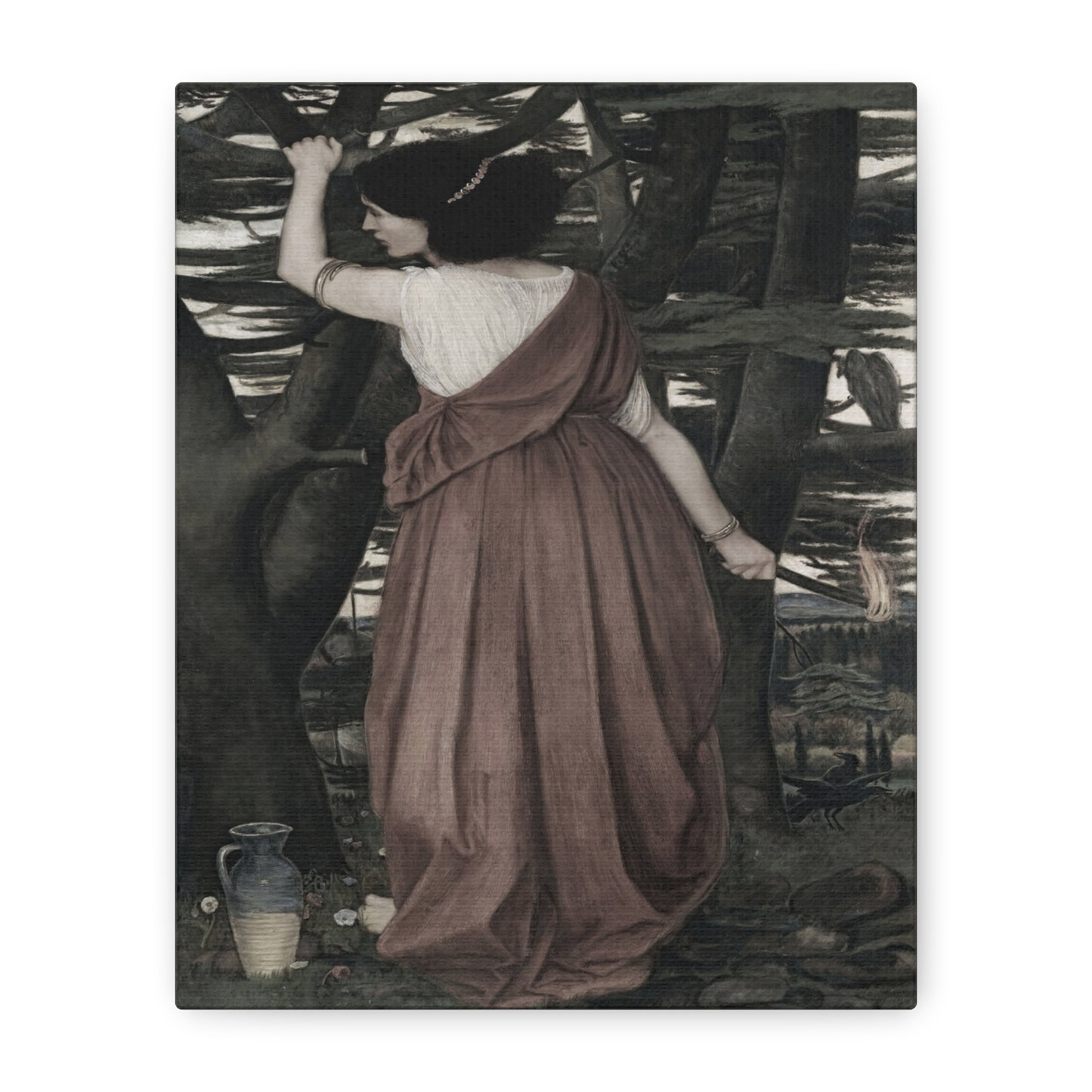 Vintage Art Canvas Print — Woman in Forest Matte Stretched Wall Art