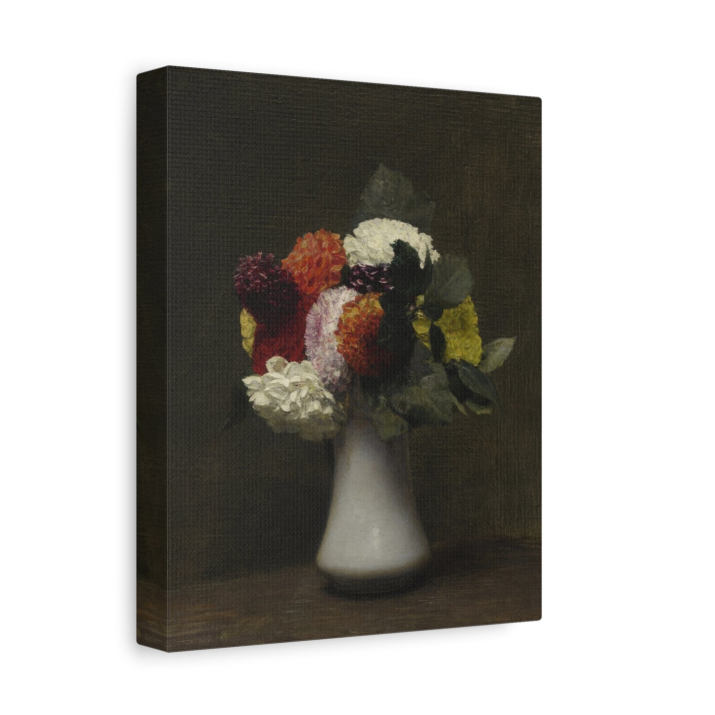 Still Life Floral Canvas Print — Vintage Vase Bouquet Matte Stretched Wall Art