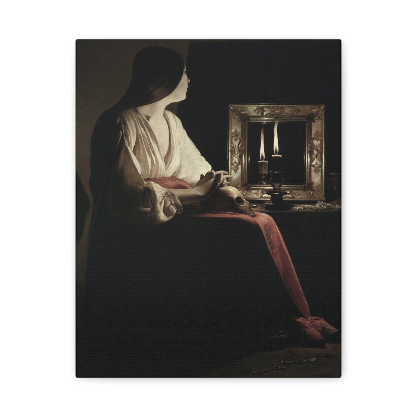 Candlelit Lady Matte Canvas Print — Classic Baroque Wall Art, Stretched 1.25"