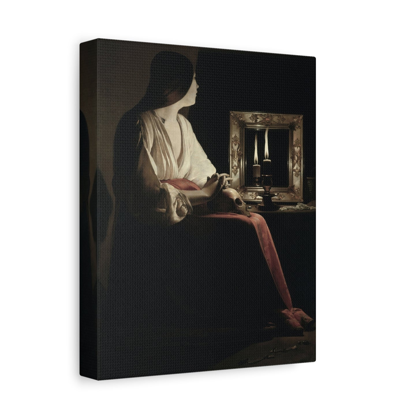 Candlelit Lady Matte Canvas Print — Classic Baroque Wall Art, Stretched 1.25"
