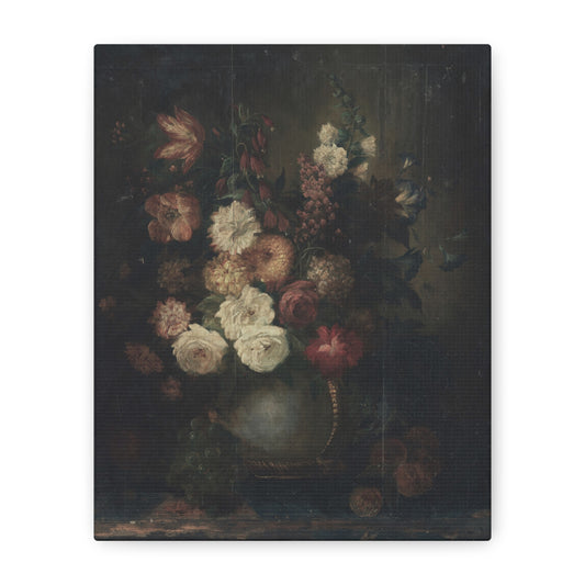 Dark Vintage Floral Canvas Print — Stretched Matte Wall Art