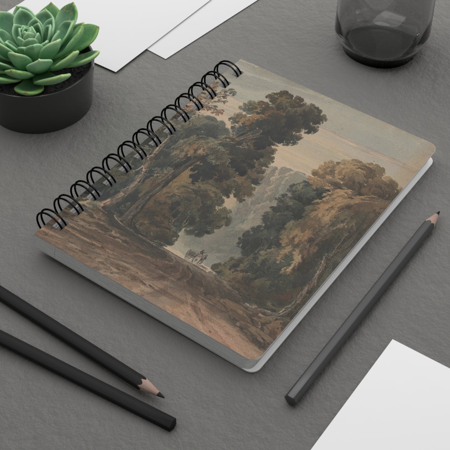 Vintage Landscape Spiral Journal — Classical Tree Avenue Notebook for Writing, Sketching & Travel Notes