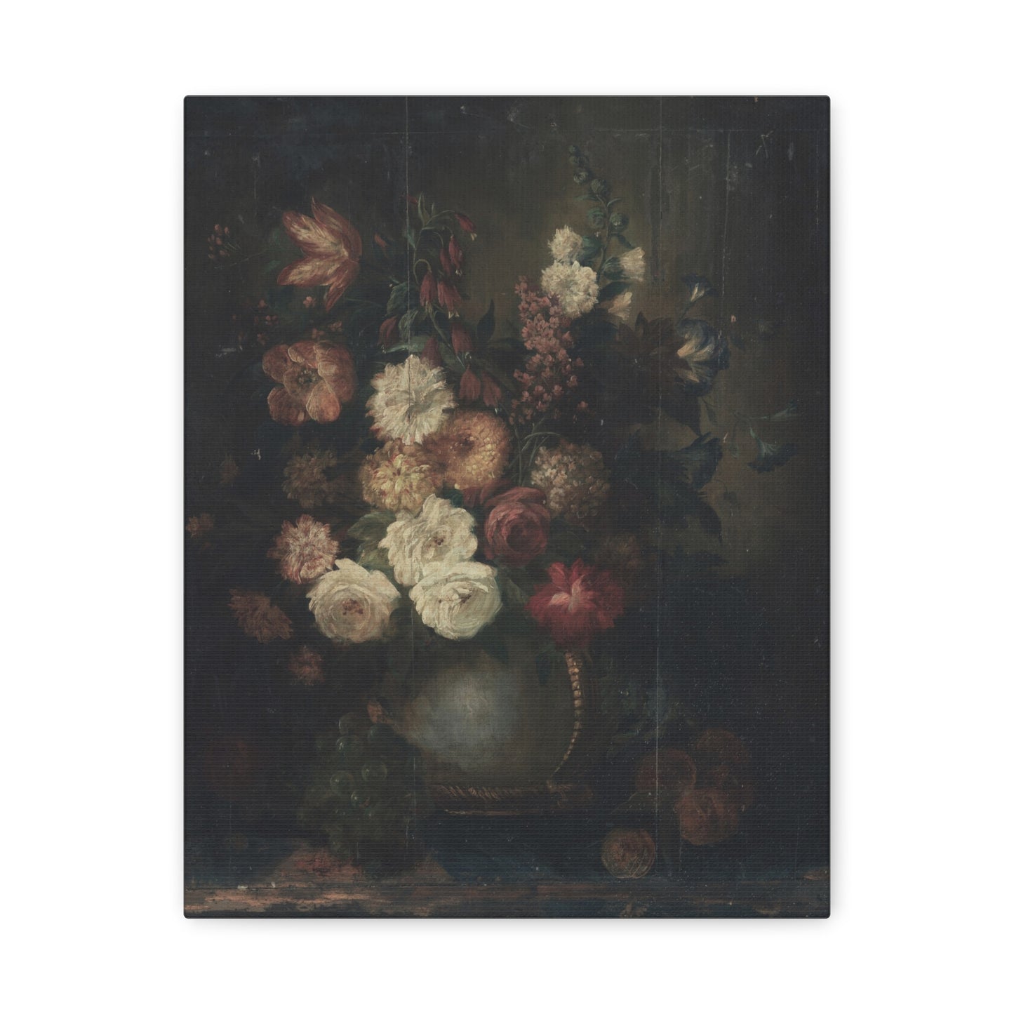 Dark Vintage Floral Canvas Print — Stretched Matte Wall Art