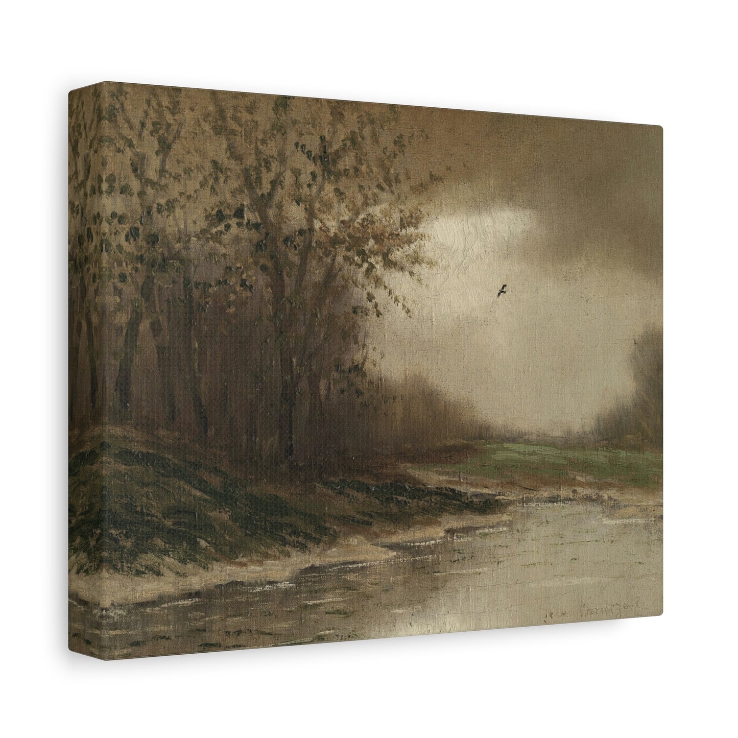 Misty Riverbank Landscape Canvas Print – Serene Vintage Nature Wall Art